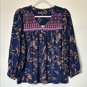 Anthropologie Embroidered Floral Blue Women's Top